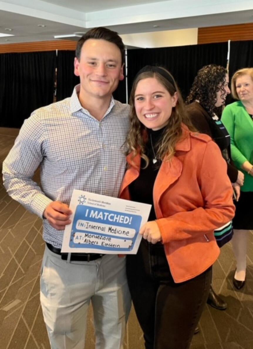 Taylor and Jack on Jack's "Match Day" during medical school.  Jack matched at Montefiore Medical Center in the Bronx for Internal Medicine.