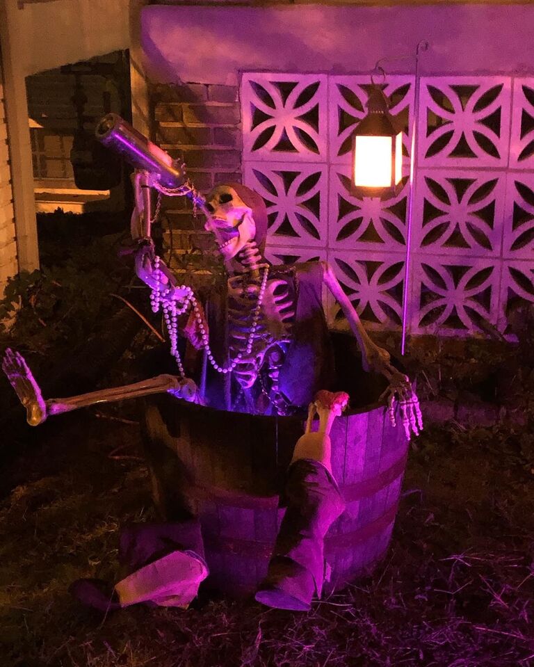 First Halloween living together with homemade pirate skeleton fountain and all