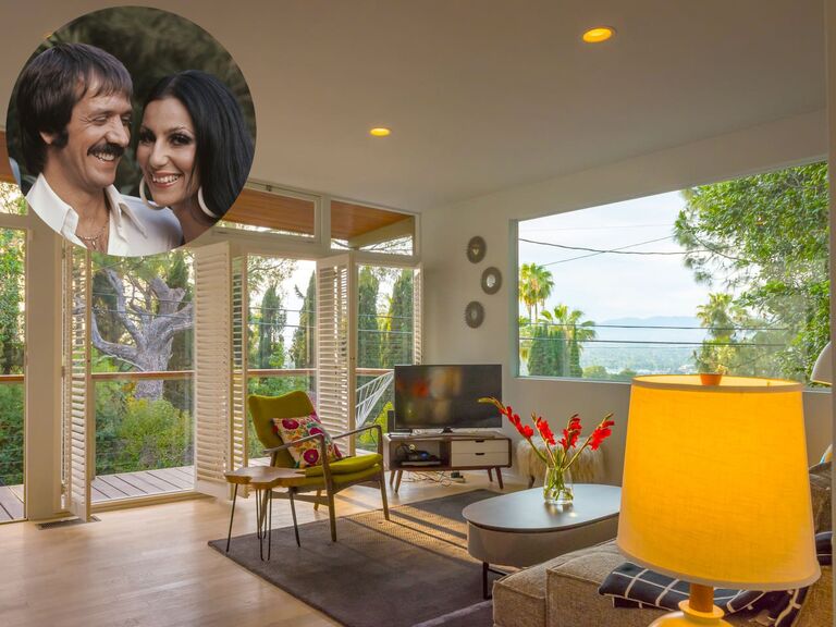 Boho-inspired treehouse loft in California; Inset: Sonny and Cher