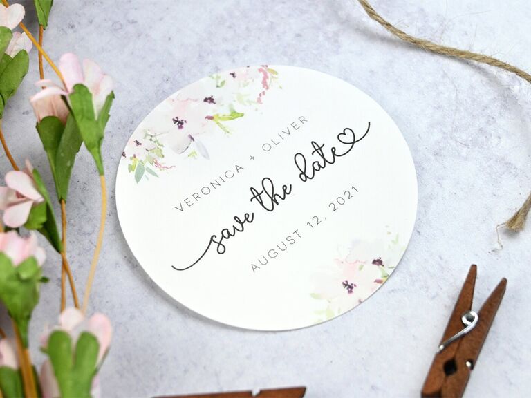 Floral Engagement Save The Date Announcement Classic Round Sticker