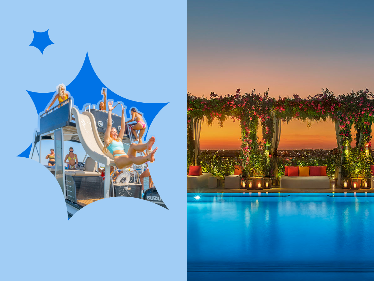 bachelorette party on a pontoon boat and the rooftop pool at Tampa EDITION
