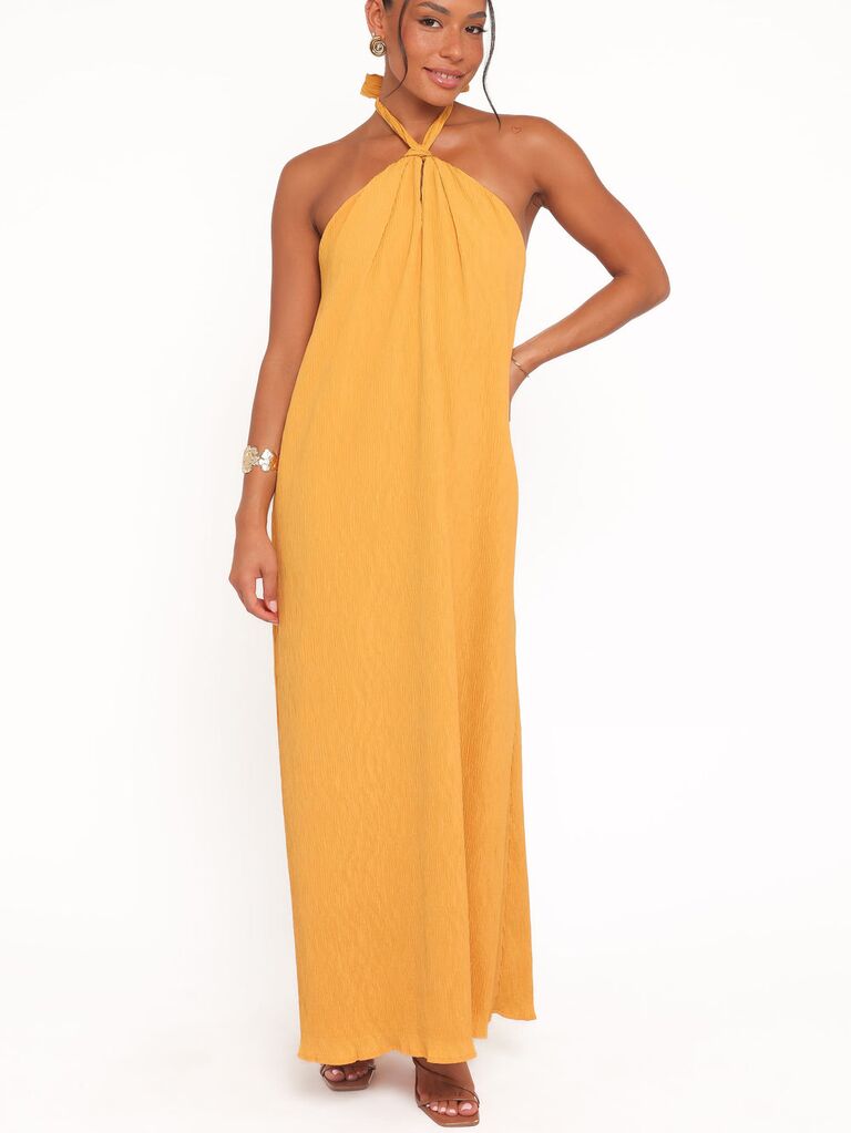 Petal & Pup yellow halterneck maxi summer wedding guest dress