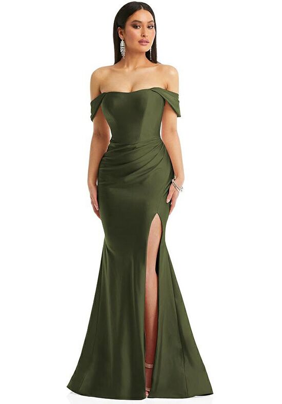 Off-the-Shoulder Corset Stretch Satin Mermaid Dress with Slight Train -  CS101