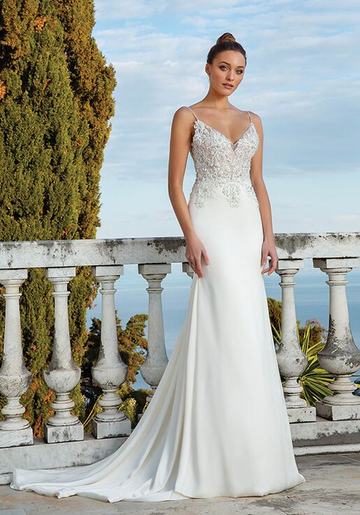 beaded fit and flare wedding dress