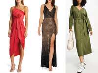 Collage of Nordstrom wedding guest dresses 