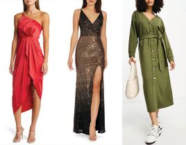 Collage of Nordstrom wedding guest dresses 