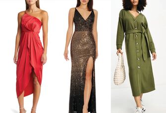 Collage of Nordstrom wedding guest dresses 