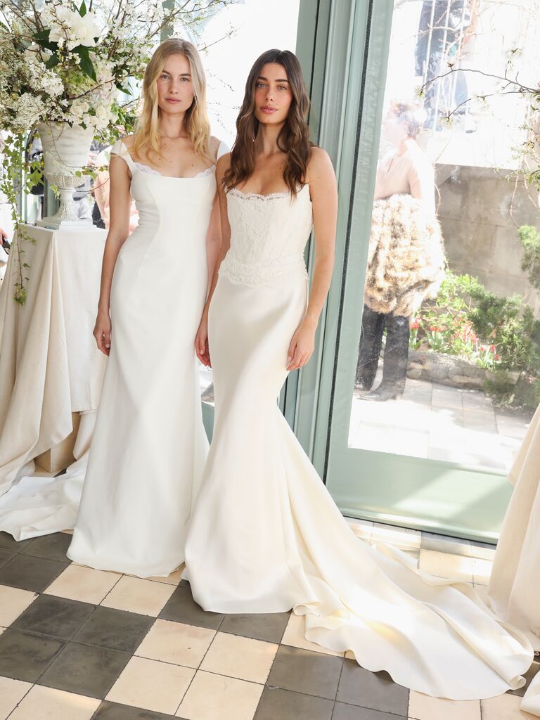 Sarah Seven two new wedding dresses, clean lines, cateye neckline and a bit of lace