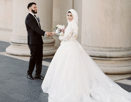 bride and groom smiling