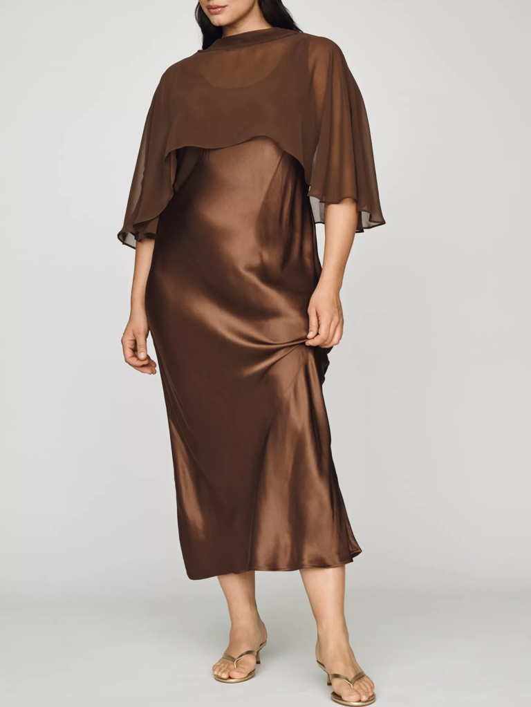 By Anthropologie cape detail slip cocktail wedding guest dress