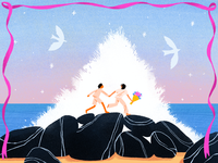 Illustration of beach wedding 