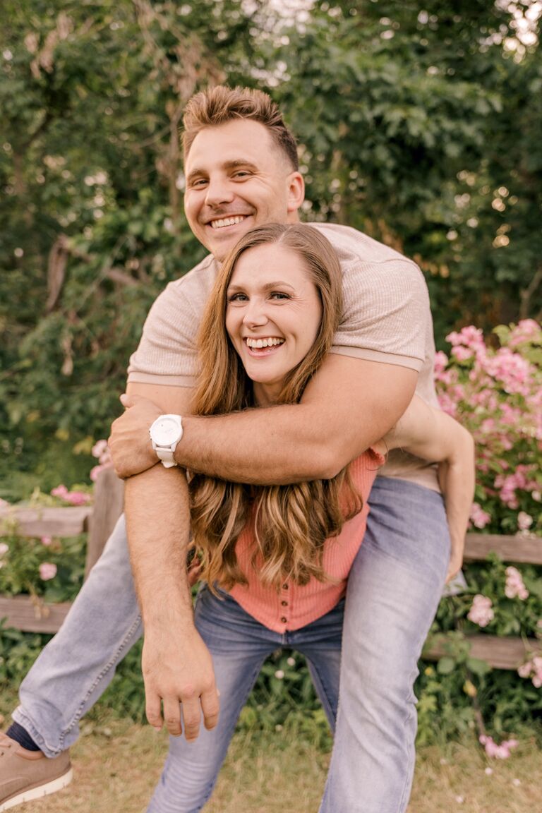 Wedding month countdown begins with engagement photos in the peony garden in Ann Arbor!