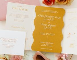 Retro Pink-and-Yellow, Palm Springs Invitation to Desert Wedding