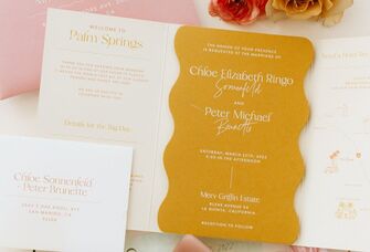 Retro Pink-and-Yellow, Palm Springs Invitation to Desert Wedding