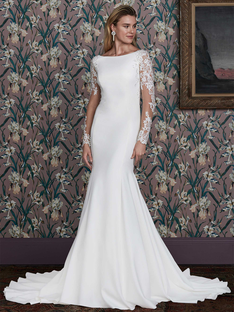 MISHELL, Fit & flare wedding dress, bateau neckline