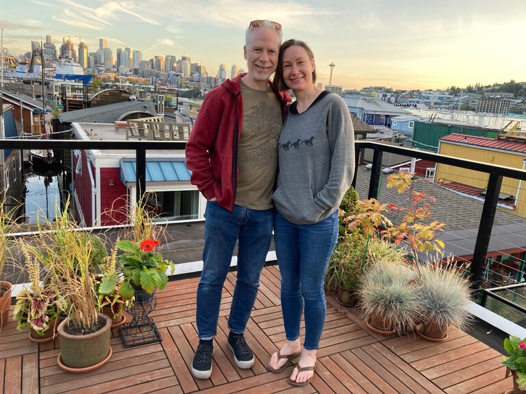 Seattle - we were very jet-lagged for this photo, but also very happy to be there on the roof of Jim and Mary's floating home.