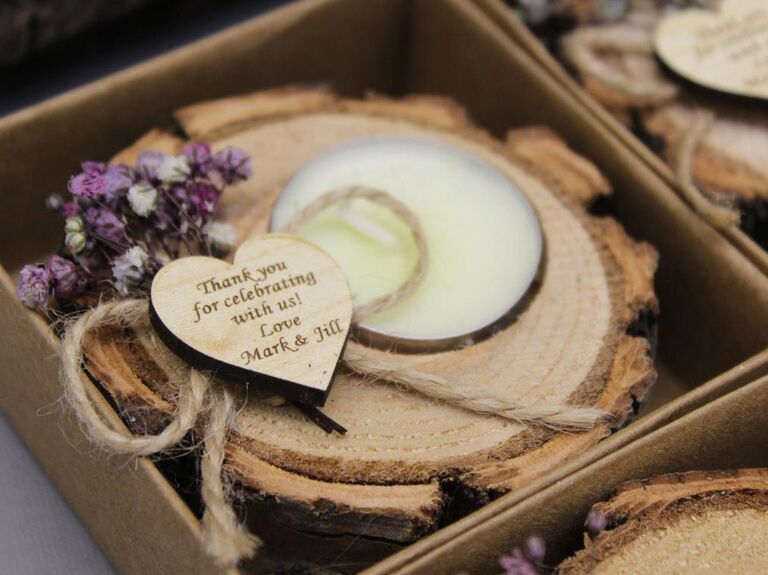rustic wood slice tealight holder wedding favor from Etsy