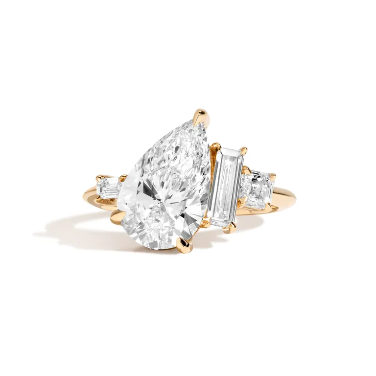 4-Stone Pear Yellow Gold Engagement Ring