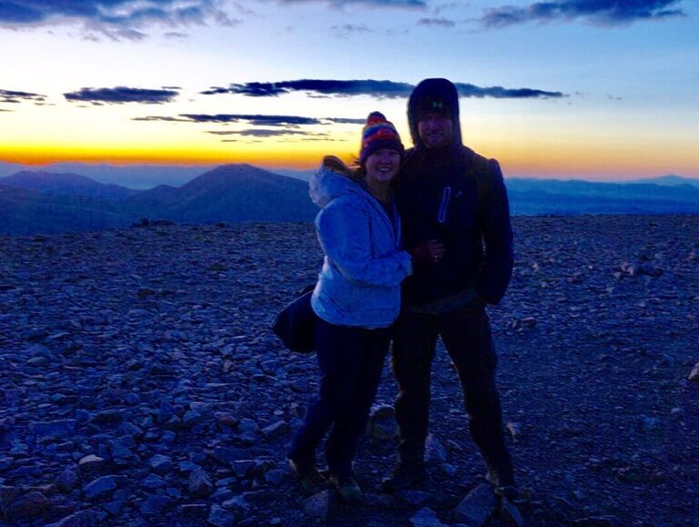 We had only known each other for a few weeks, Tom came back in town, agreed to sleeping at the trailhead, waking up before dawn, and trying to climb 4 fourteeners in one day. This is us at Mt. Bross for the sunrise!