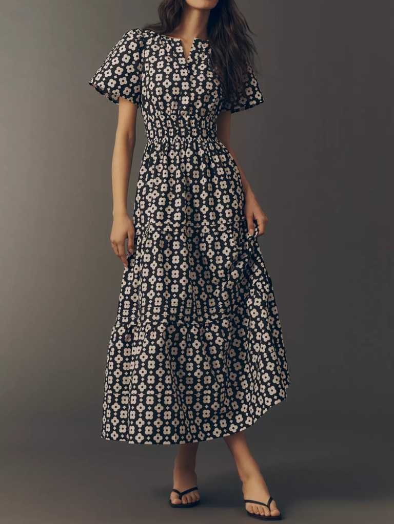 Anthropologie floral cotton house dress mother of the bride getting ready outfit