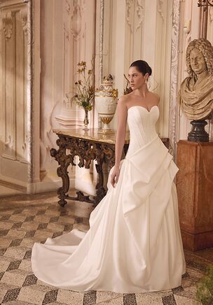 Mikado Ball Gown with Brocade Bodice and Asymmetric Pick-Up Detail