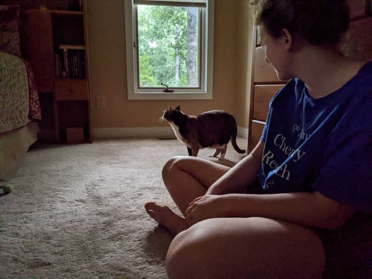 Matt loves capturing me hanging out with the cats I cat sit.