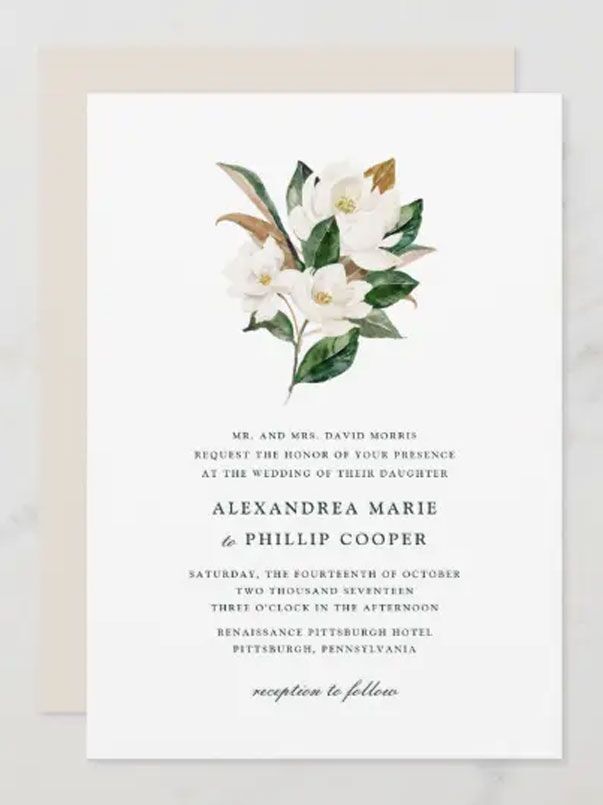 Magnolia watercolor destination wedding invitation