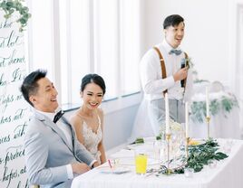 Brother of the bride giving a speech during wedding reception.