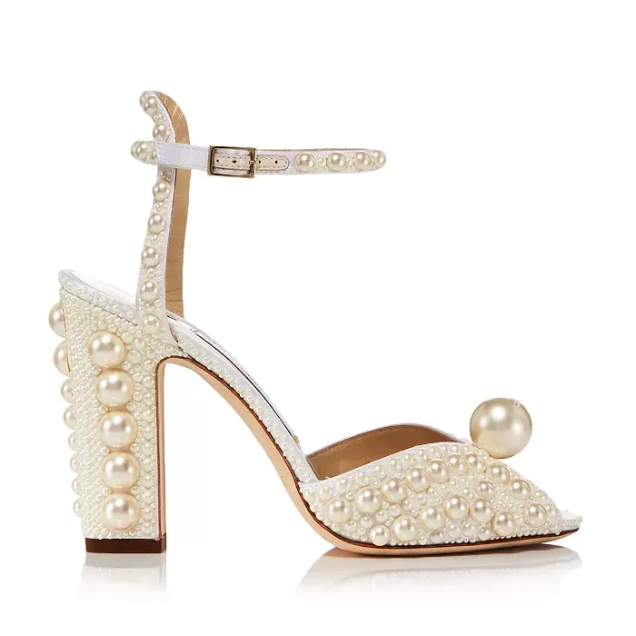 Jimmy Choo pearl embellished block heel sandals for wedding