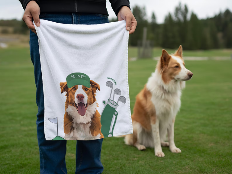 Custom pet golf towel from Mod Paws US