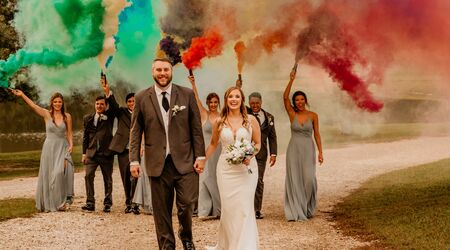 Enchanting October Wedding with Colorful Smoke Bombs - Pine Lake Ranch