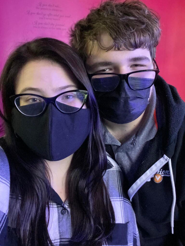 The relationship started during the Covid-19 pandemic. Here is a photo of us wearing masks at a friend's child's birthday party!