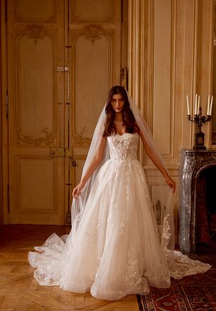 Strapless Sequined and Lace Ball Gown with Cuff Detail at Neckline