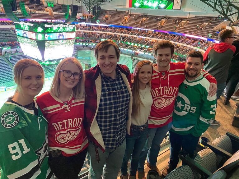 I guess you could say hockey and a mutual friend brought us together. We knew each other years before we started dating, and every year Sean asked Bryan to get extra tickets to the Dallas Detroit game. It was such a great opportunity to get friends together. Little did we know...