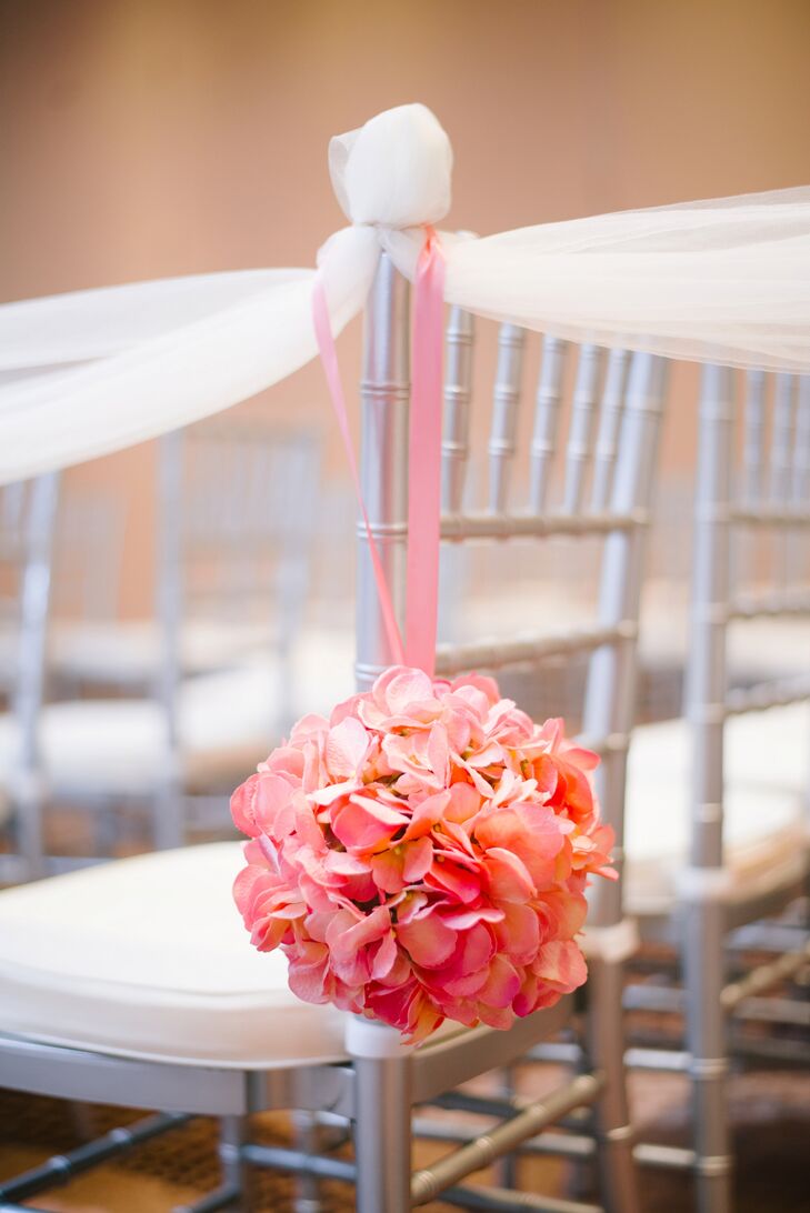 paper hydrangea flowers Coral and mint pomander flower girl pomander wedding decor