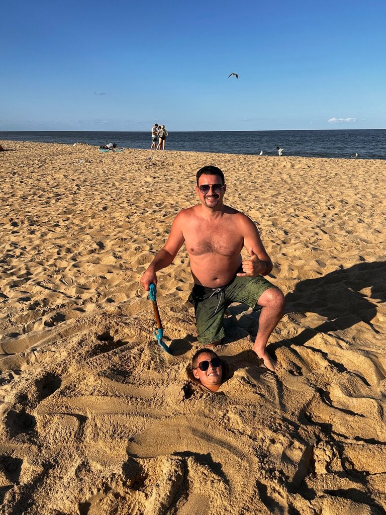 Our most recent vacation was to Ocean City, MD. We got a beautiful AirBnB. Last year we took the camper to a campground, that was good but everyone appreciated the beds just alittle more this year!! Make 'em grateful, then bury them in sand!!! HaHa!!!!