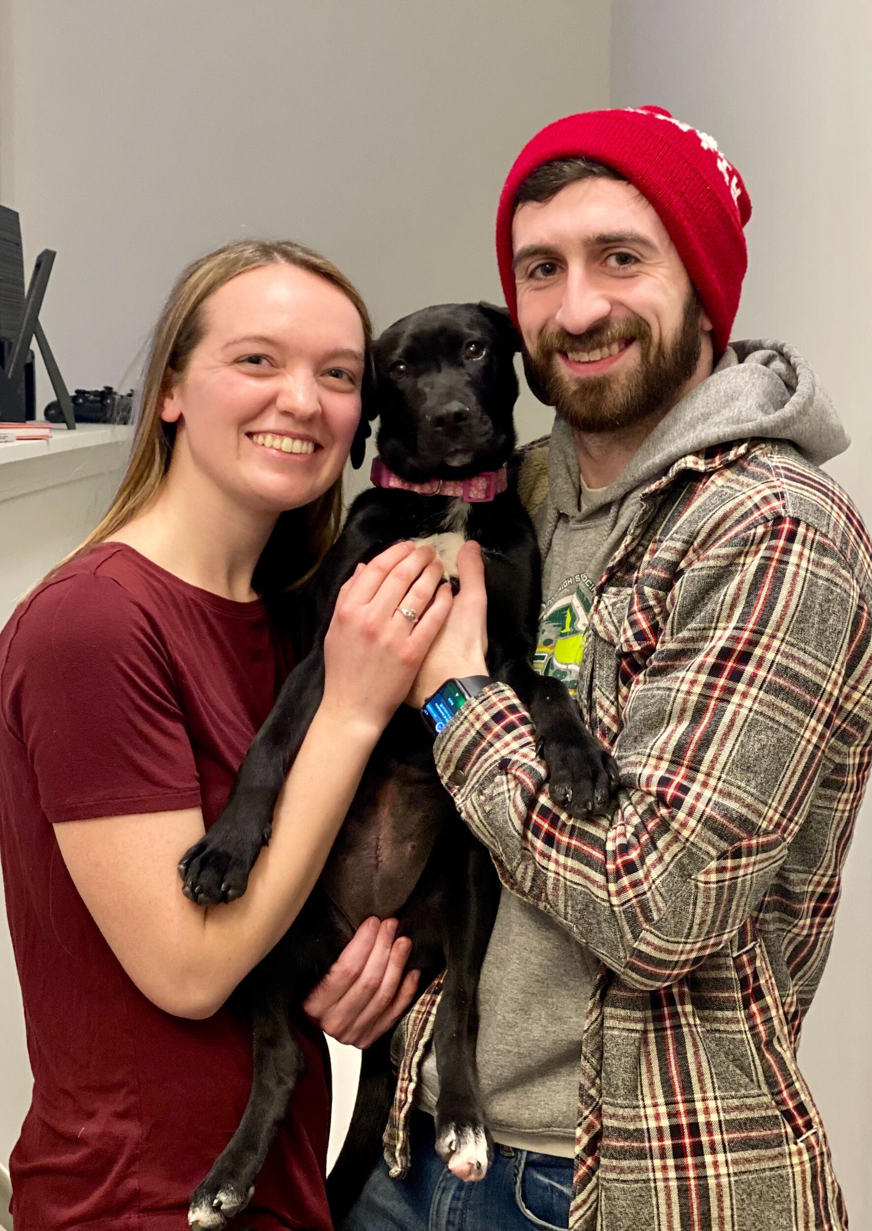 Chris and Hannah add their first furry friend to the family, Tuna Dobby Buechner.