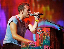 Chris Martin of Coldplay performing.