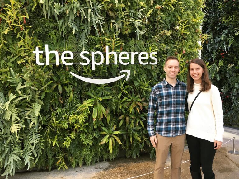 Visiting Amazon's The Spheres in Seattle, WA, after Cate won a free trip at her company's Christmas party