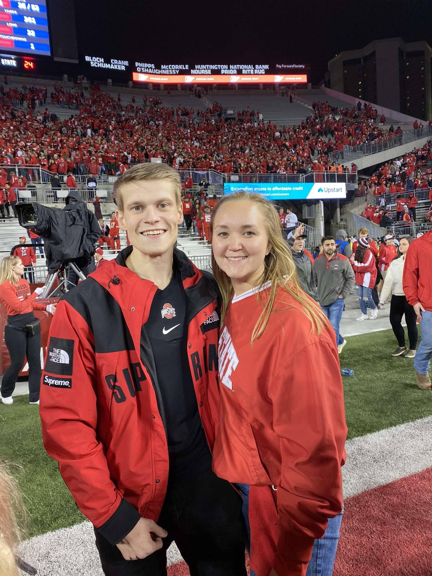 Emily takes Kevin to his first Ohio State Football game against Penn State, forever converting him to a Buckeye fan.