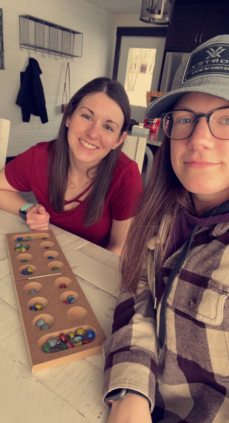 We met in person for the first time in Nisswa, MN after facetiming for two months. We met at Zorbaz and Erica learned all about Halea's picky eating habits. 
