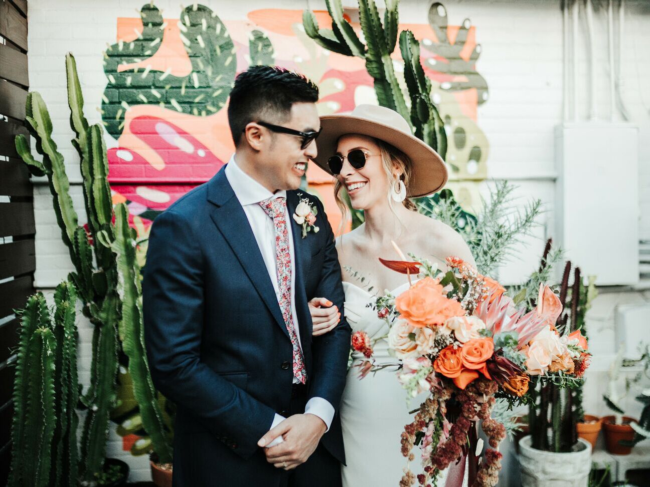 coral, retro-themed wedding in Tampa, Florida
