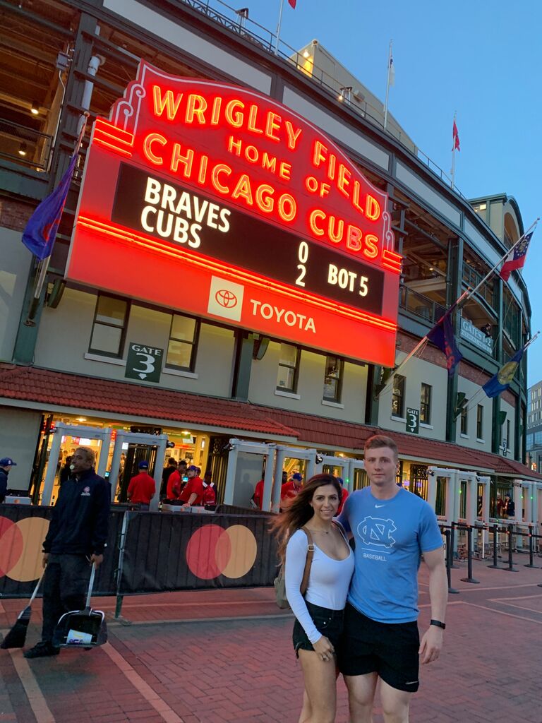 I got reassigned for the Navy and moved to Chicago. Our first Cubs game. 