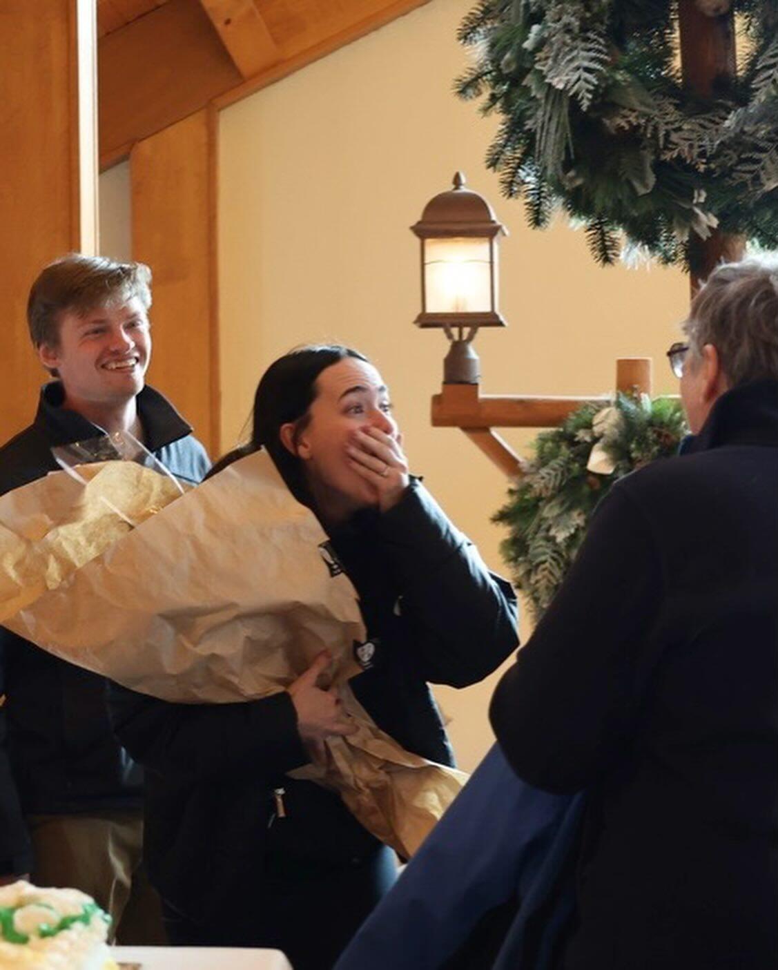 Surprise! Katelyn's (and Jake) party at Mackinaws after getting a ring. People traveled through 10 feet of snow and -25 degrees to celebrate her.