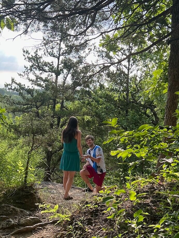 We got engaged at the spot of our first date, The Pinnacles!