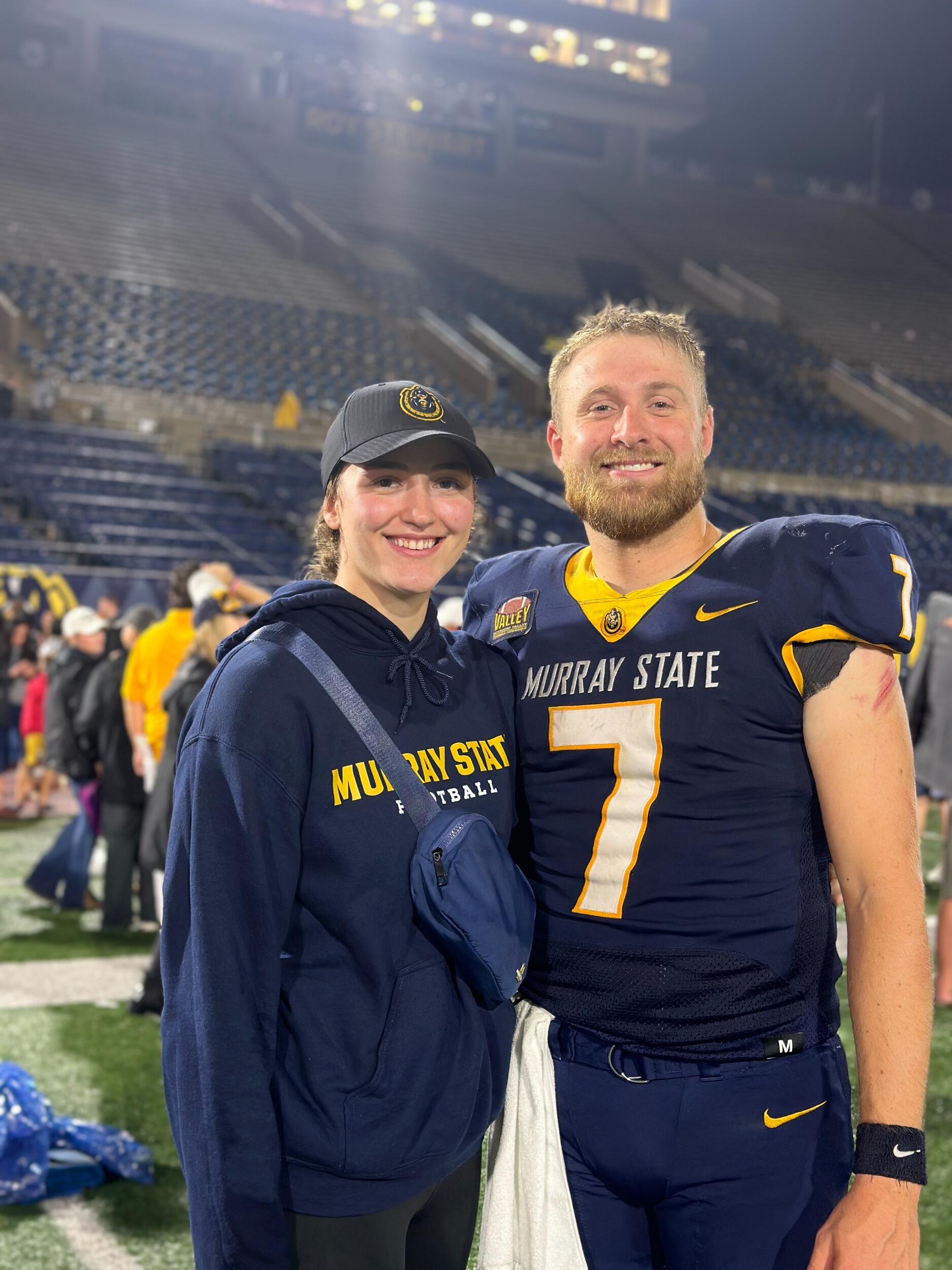 Madelyn surprised Jayden for his football game in Murray, KY.
