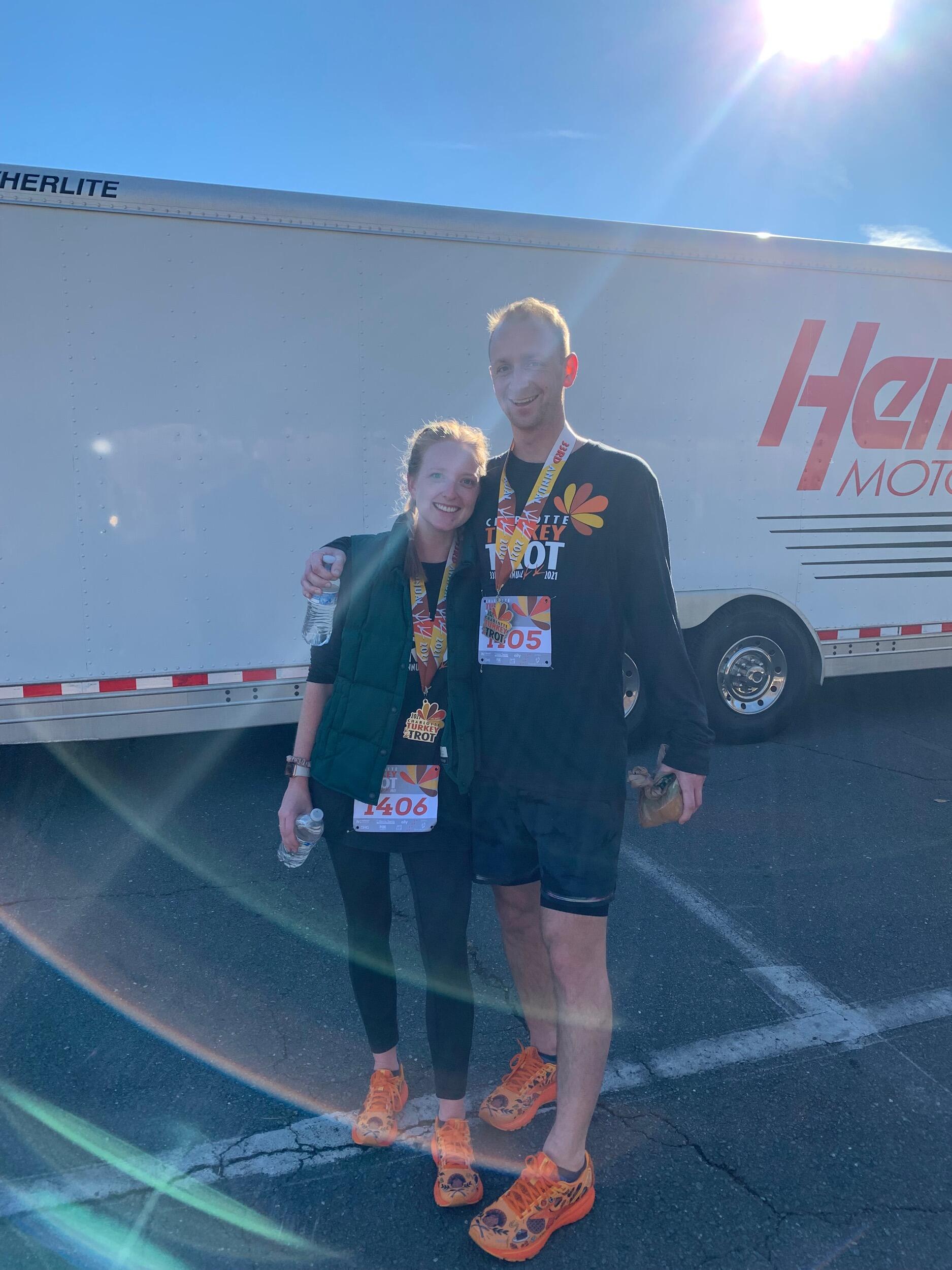 Our first Turkey Trot on Thanksgiving (peep the shoes).