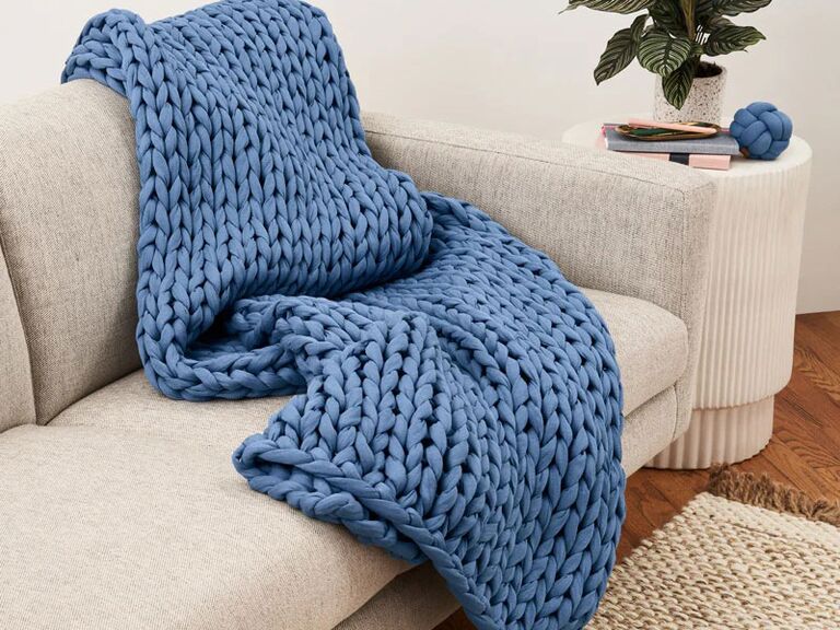 Soft blue weighted throw blanket stress relief product