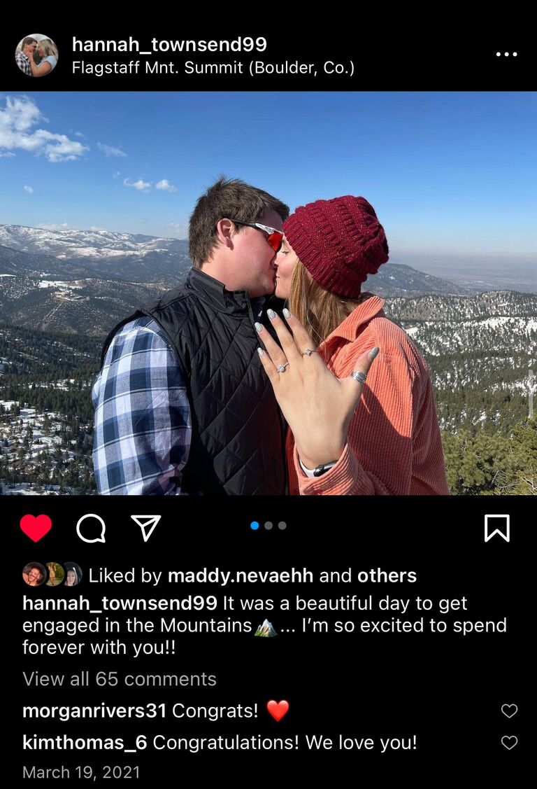 After five years together, they visited Colorado and took a beautiful hike to a snow-capped mountaintop where Dillon asked Hannah if she would be his wife. Hannah was completely shocked and so happy to say yes!