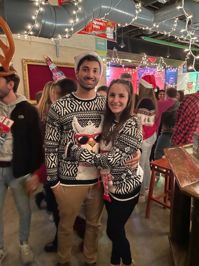 The Ugly Christmas Sweater Party of 2021. We started dating 3 days before this but have no pictures from that day! 